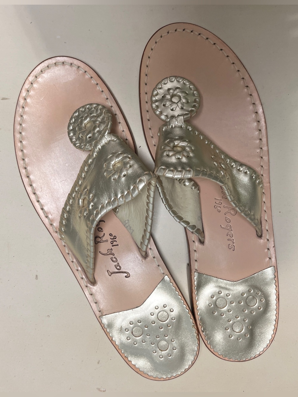 Jack Rogers Platinum Metallic Navajo Thong Sandals